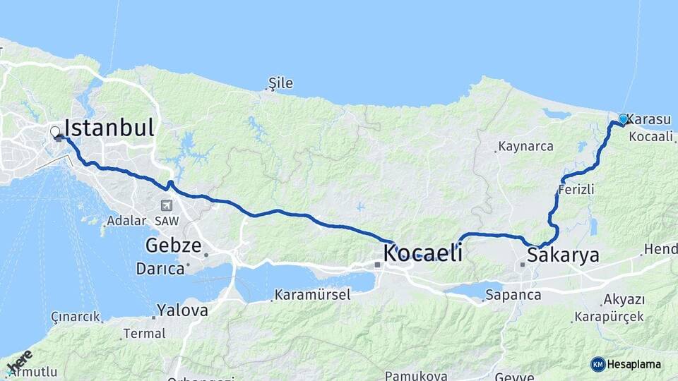 Sakarya Karasu Okmeydanı Şişli İstanbul Arası Kaç Km - Yol Haritası