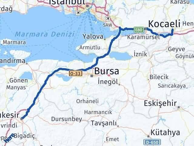 Sakarya Karesi Balıkesir Arası Kaç Km - Yol Haritası