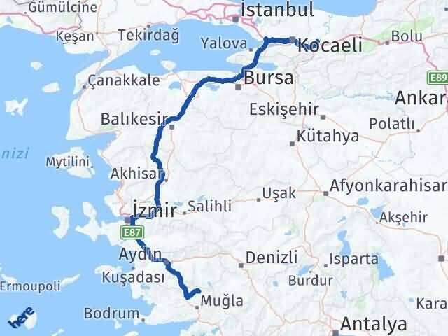 Sakarya Kavaklıdere Muğla Arası Kaç Km - Yol Haritası