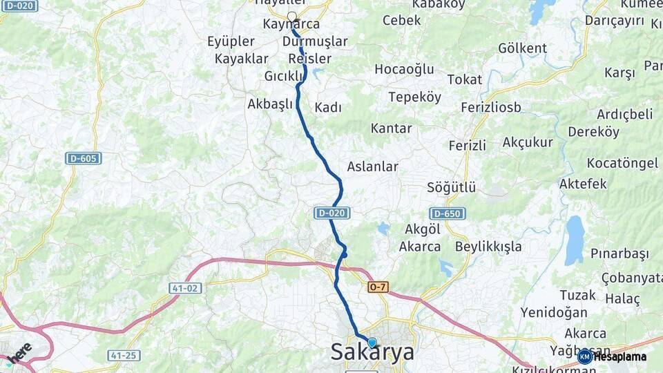 Sakarya Kaynarca Arası Kaç Km - Yol Haritası