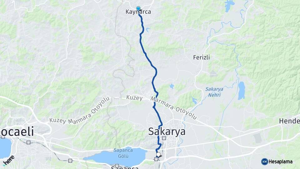Sakarya Kaynarca Arifiye Arası Kaç Km - Yol Haritası