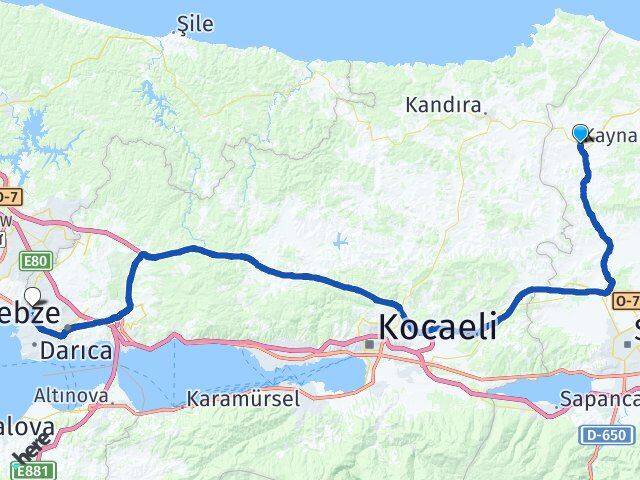 Sakarya Kaynarca Çayırova Kocaeli Arası Kaç Km - Yol Haritası
