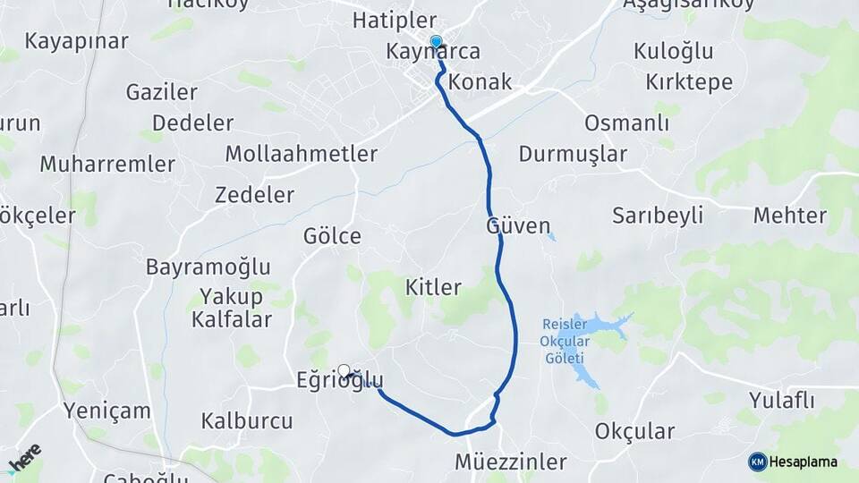 Sakarya Kaynarca Eğrioğlu Kaynarca Arası Kaç Km - Yol Haritası