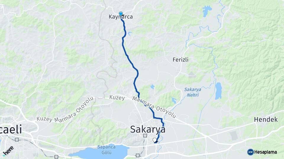 Sakarya Kaynarca Erenler Arası Kaç Km - Yol Haritası