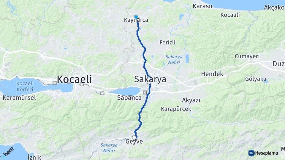 Sakarya Kaynarca Geyve Arası Kaç Km - Yol Haritası