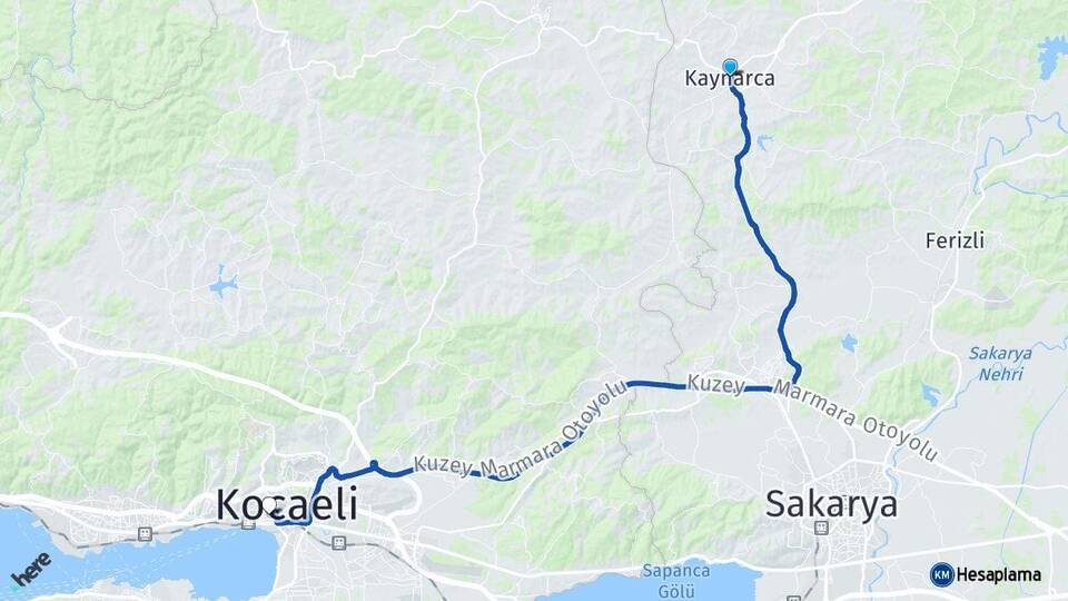 Sakarya Kaynarca İzmit Kocaeli Arası Kaç Km - Yol Haritası