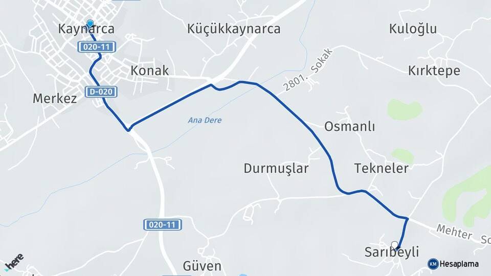 Sakarya Kaynarca Sarıbeyli Kaynarca Arası Kaç Km - Yol Haritası