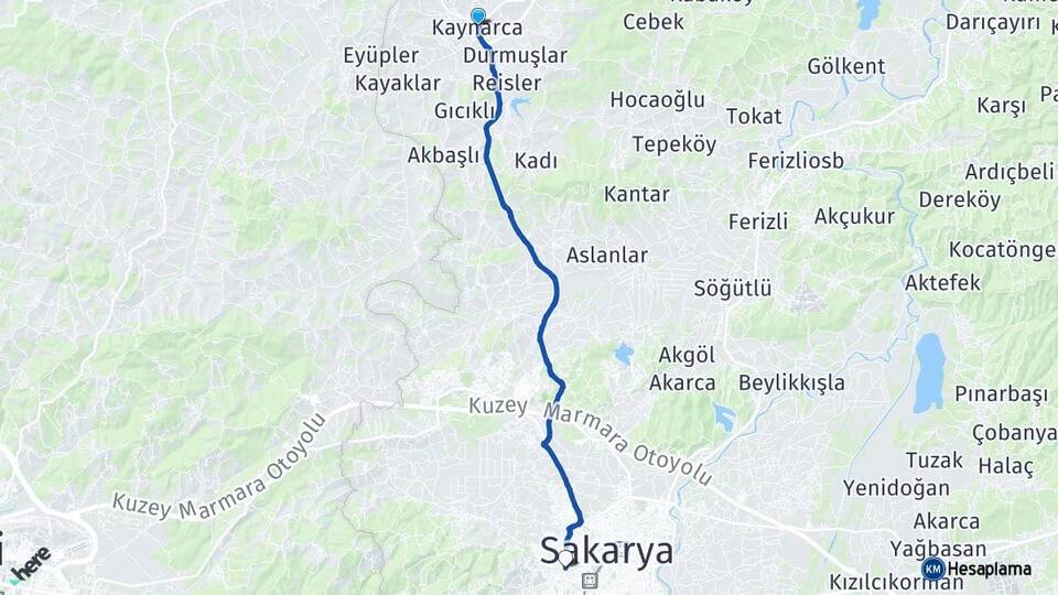 Sakarya Kaynarca Serdivan Arası Kaç Km - Yol Haritası