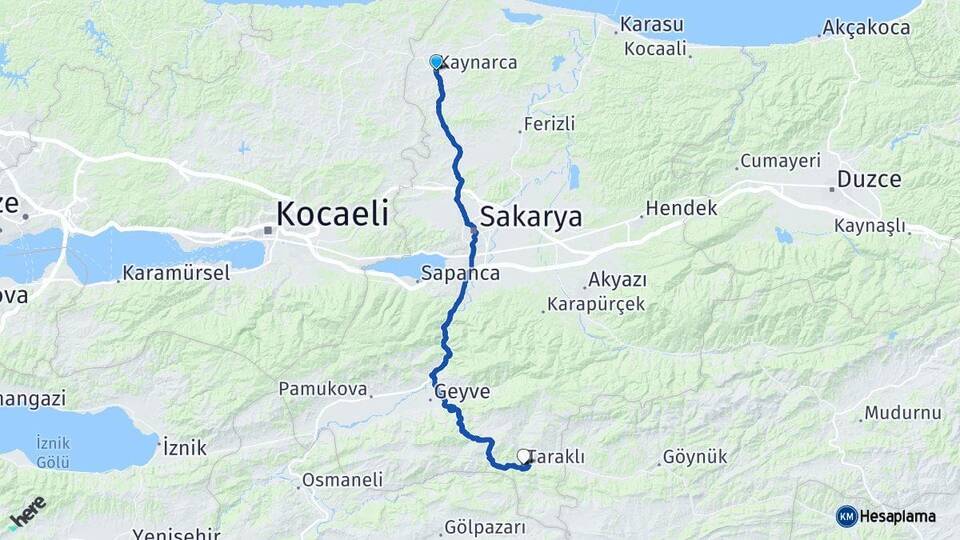 Sakarya Kaynarca Taraklı Arası Kaç Km - Yol Haritası