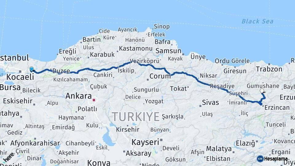 Sakarya Kelkit Gümüşhane Arası Kaç Km - Yol Haritası