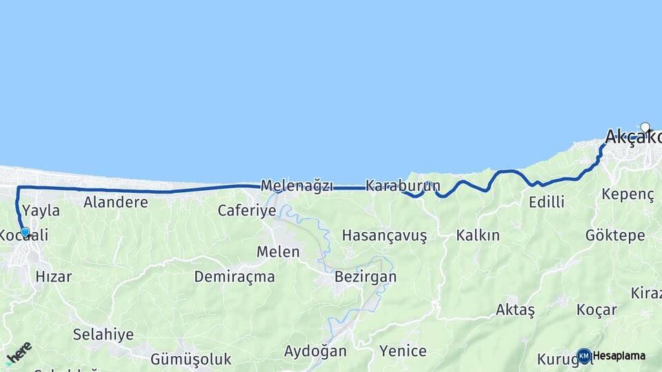 Sakarya Kocaali Akçakoca Düzce Arası Kaç Km - Yol Haritası