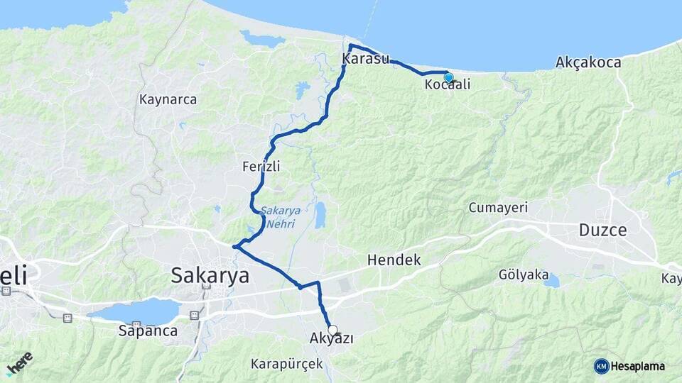 Sakarya Kocaali Akyazı Arası Kaç Km - Yol Haritası