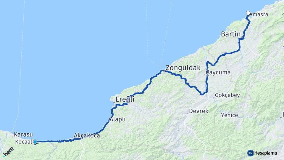 Sakarya Kocaali Amasra Bartın Arası Kaç Km - Yol Haritası