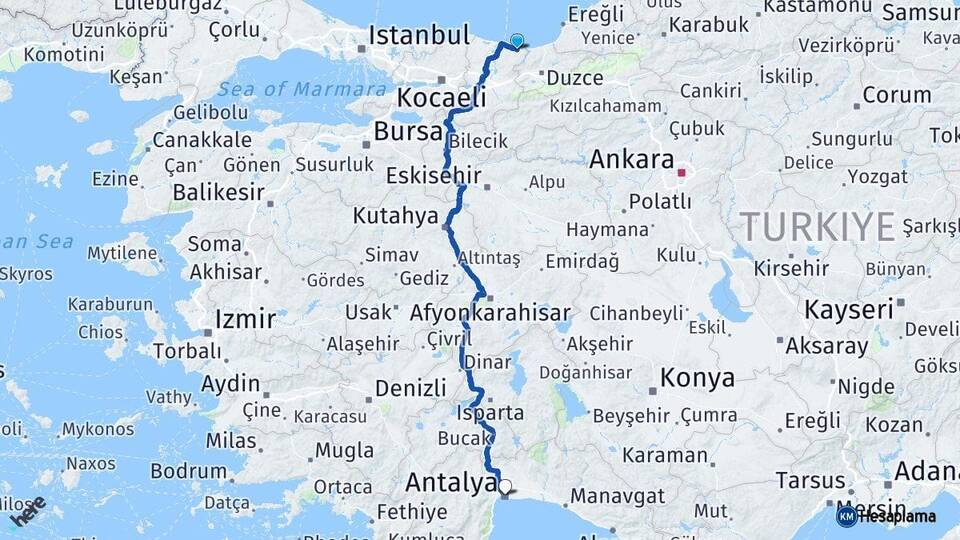 Sakarya Kocaali Antalya Arası Kaç Km - Yol Haritası