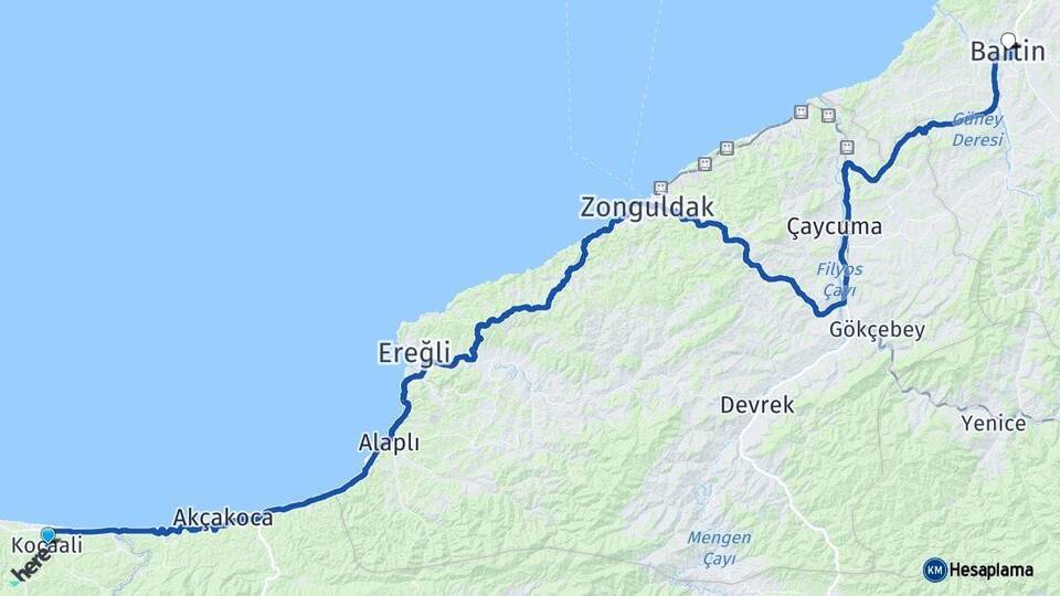 Sakarya Kocaali Bartın Arası Kaç Km - Yol Haritası
