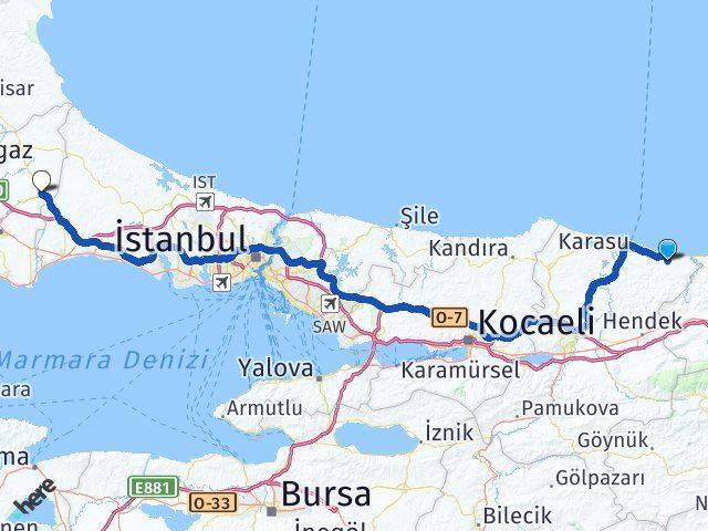Sakarya Kocaali Çerkezköy Tekirdağ Arası Kaç Km - Yol Haritası