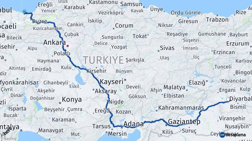 Sakarya Kocaali Diyarbakır Arası Kaç Km - Yol Haritası