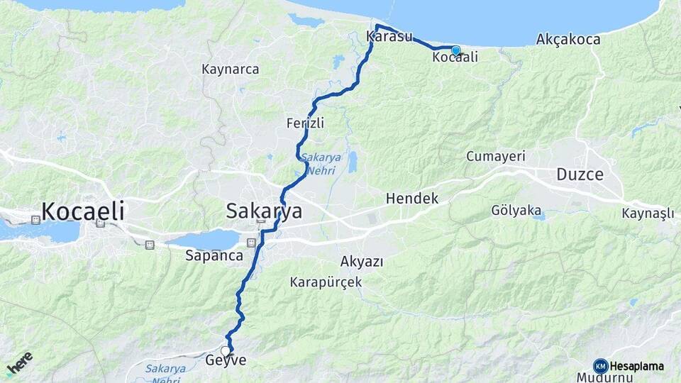 Sakarya Kocaali Geyve Arası Kaç Km - Yol Haritası