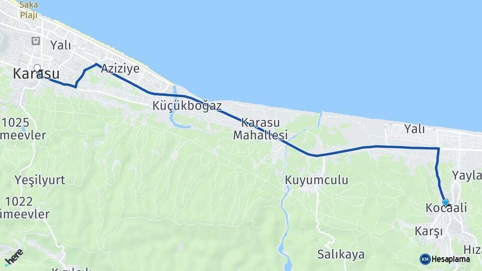 Sakarya Kocaali Karasu Arası Kaç Km - Yol Haritası