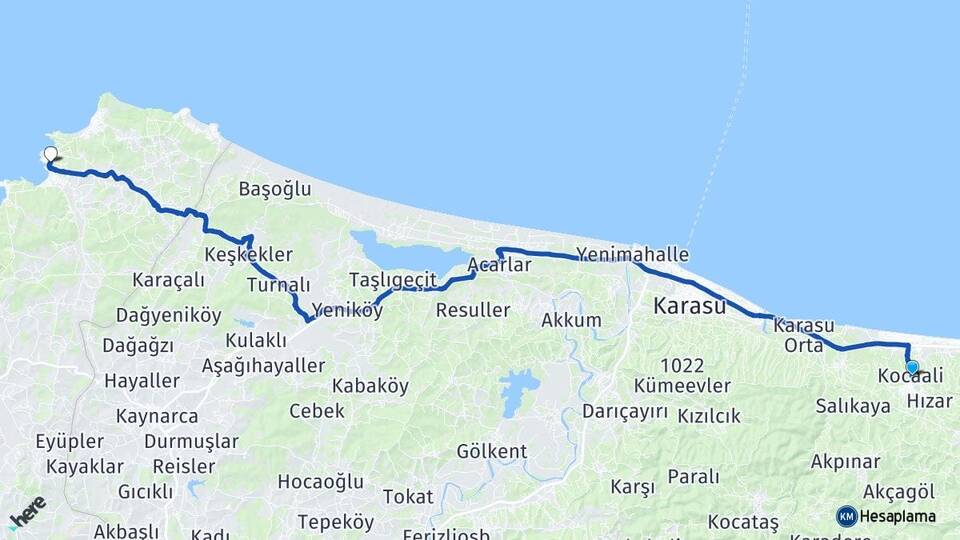 Sakarya Kocaali Kefken Kandıra Kocaeli Arası Kaç Km - Yol Haritası