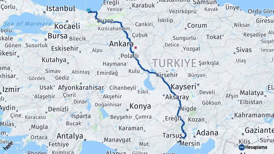 Sakarya Kocaali Mersin Arası Kaç Km - Yol Haritası
