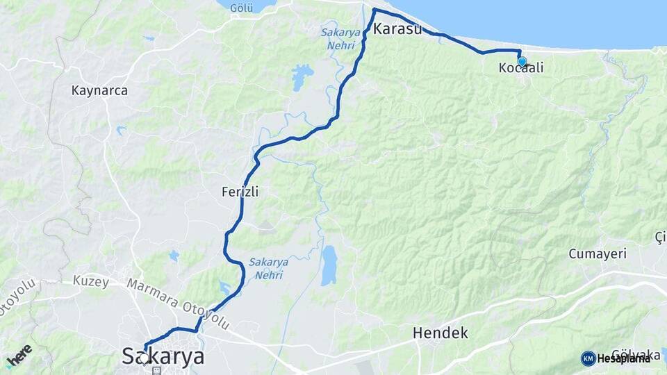 Sakarya Kocaali Serdivan Arası Kaç Km - Yol Haritası
