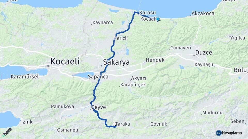 Sakarya Kocaali Taraklı Arası Kaç Km - Yol Haritası