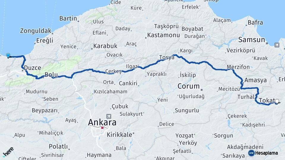 Sakarya Kocaali Tokat Arası Kaç Km - Yol Haritası