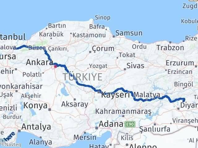 Sakarya Kocaköy Diyarbakır Arası Kaç Km - Yol Haritası