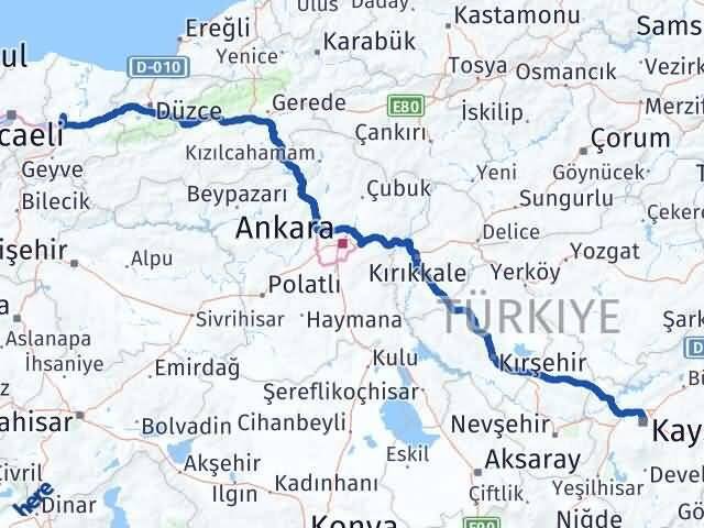 Sakarya Kocasinan Kayseri Arası Kaç Km - Yol Haritası