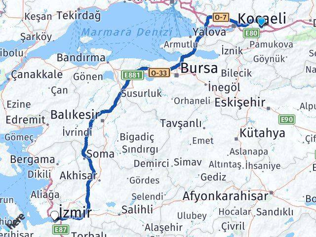 Sakarya Konak İzmir Arası Kaç Km - Yol Haritası