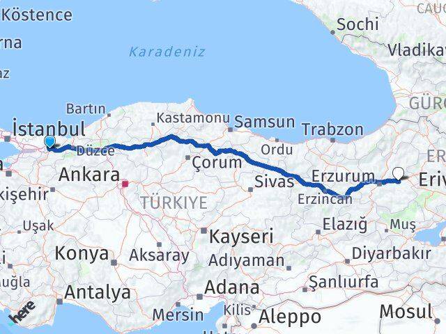 Sakarya Köprüköy Erzurum Arası Kaç Km - Yol Haritası