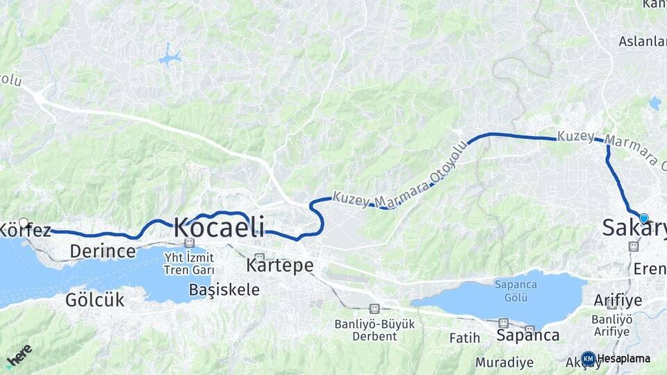 Sakarya Körfez Kocaeli Arası Kaç Km - Yol Haritası