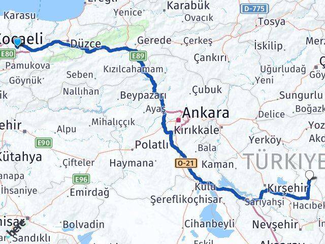 Sakarya Kozaklı Nevşehir Arası Kaç Km - Yol Haritası