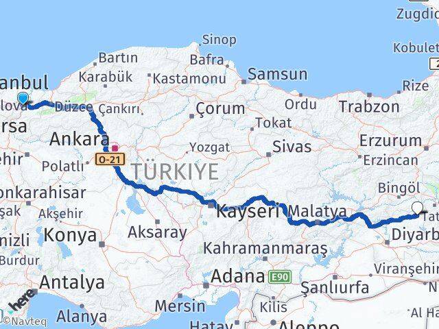 Sakarya Kulp Diyarbakır Arası Kaç Km - Yol Haritası