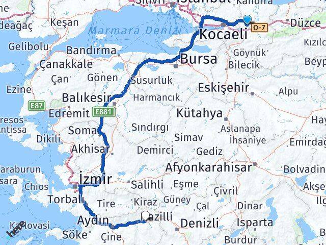 Sakarya Kuyucak Aydın Arası Kaç Km - Yol Haritası