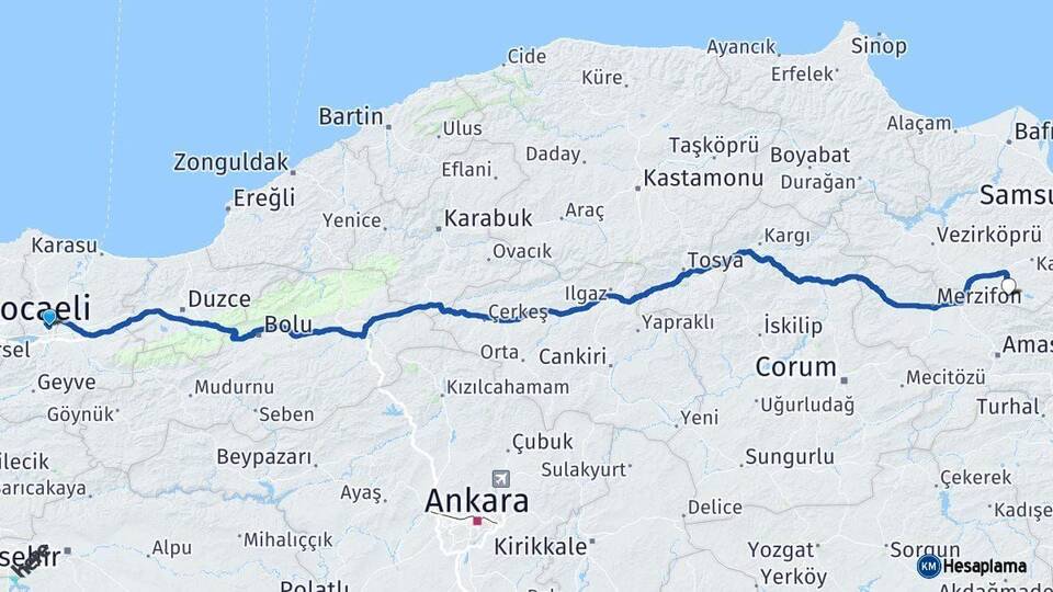 Sakarya Ladik Samsun Arası Kaç Km - Yol Haritası