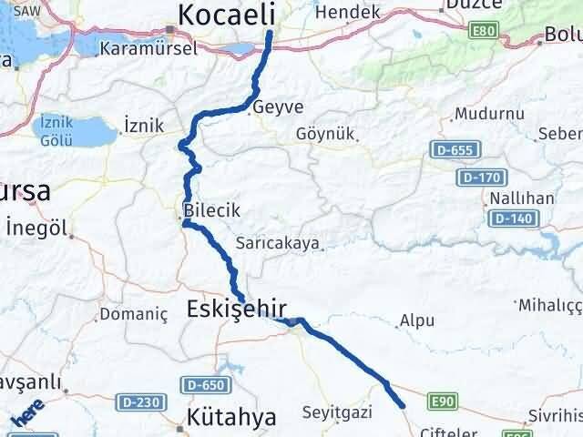 Sakarya Mahmudiye Eskişehir Arası Kaç Km - Yol Haritası