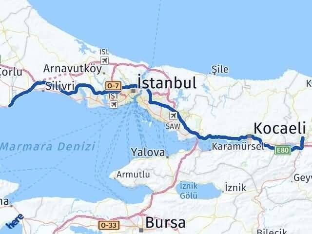 Sakarya Marmaraereğlisi Tekirdağ Arası Kaç Km - Yol Haritası