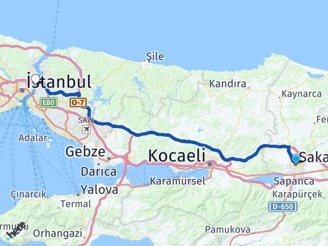 Sakarya Medipol Üniversitesi Arası Kaç Km - Yol Haritası