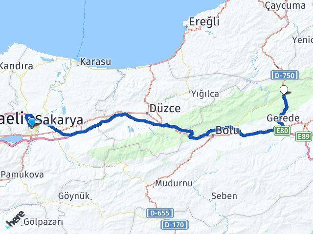 Sakarya Mengen Bolu Arası Kaç Km - Yol Haritası