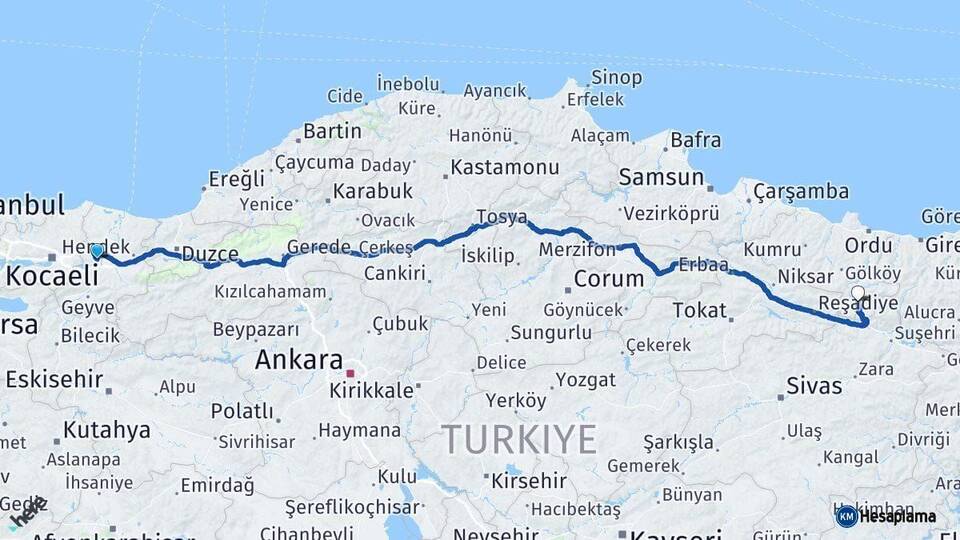 Sakarya Mesudiye Ordu Arası Kaç Km - Yol Haritası