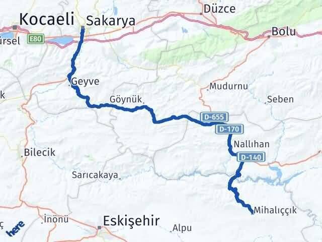 Sakarya Mihalıççık Eskişehir Arası Kaç Km - Yol Haritası