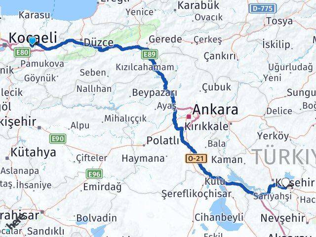 Sakarya Mucur Kırşehir Arası Kaç Km - Yol Haritası