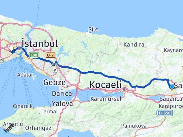 Sakarya Nişantaşı Üniversitesi Arası Kaç Km - Yol Haritası