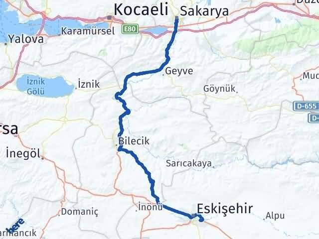 Sakarya Odunpazarı Eskişehir Arası Kaç Km - Yol Haritası