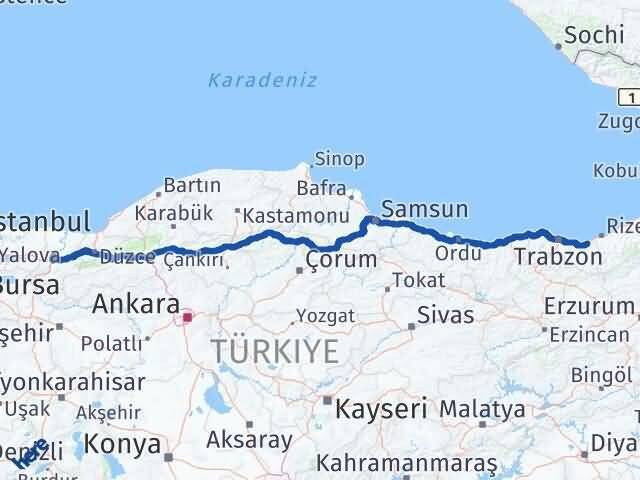 Sakarya Of Trabzon Arası Kaç Km - Yol Haritası