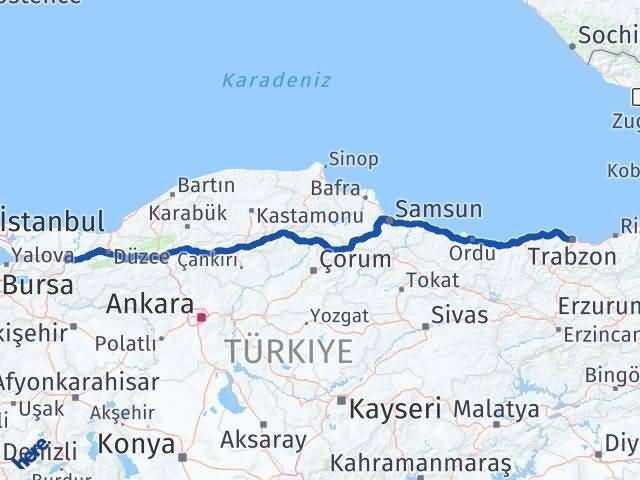Sakarya Ortahisar Trabzon Arası Kaç Km - Yol Haritası
