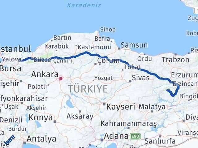 Sakarya Ovacık Tunceli Arası Kaç Km - Yol Haritası