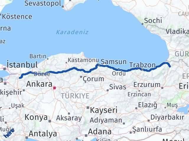Sakarya Pamukova Artvin Arası Kaç Km - Yol Haritası